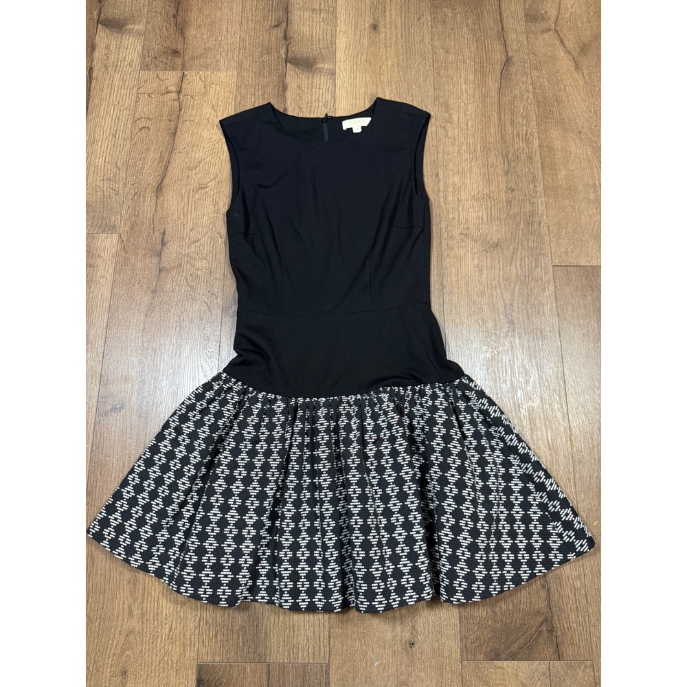 Erin by Erin Fetherston Black White Geometric Drop Waist Fit‎ Flare Dress 4